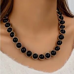 Gold Black Onyx Bazel Chain Necklace